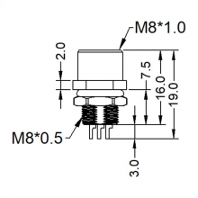 PCB Connector, Solder, B Code - M8 5pins B code female straight rear panel mount connector, unshielded, solder